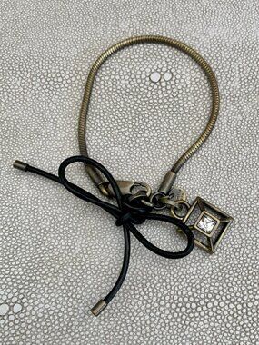 Dyrberg/Kern Runar antique bronze Swarovski crystal and leather bow bracelet